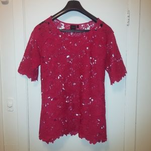 NWOT Rafaella round neck lace floral short sleeve top shirt Red Size L
